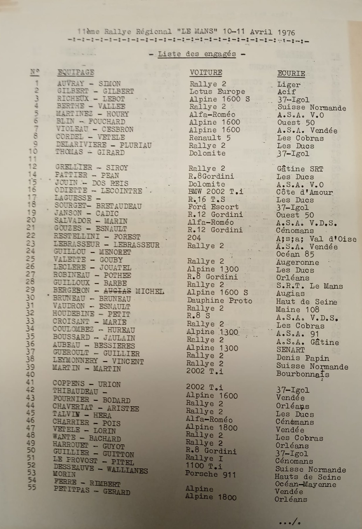 11eme rallye le mans engagés