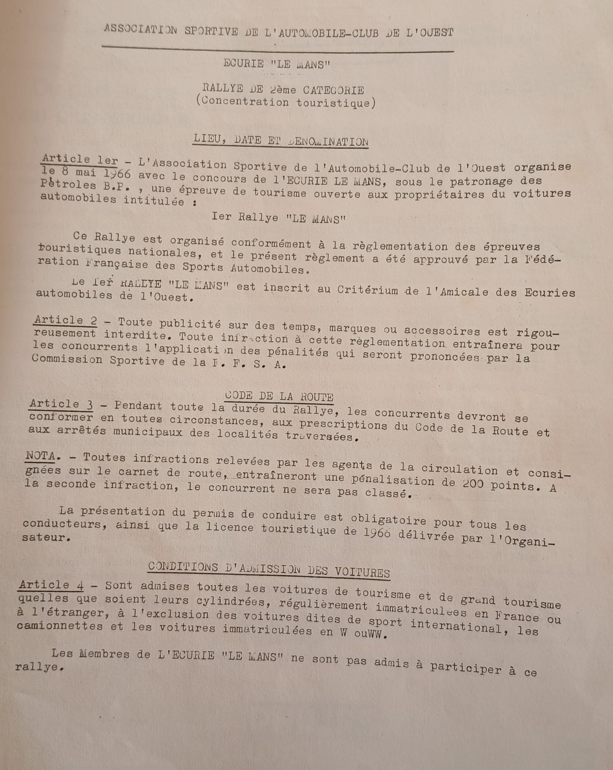 1e Rallye Le Mans Reglement