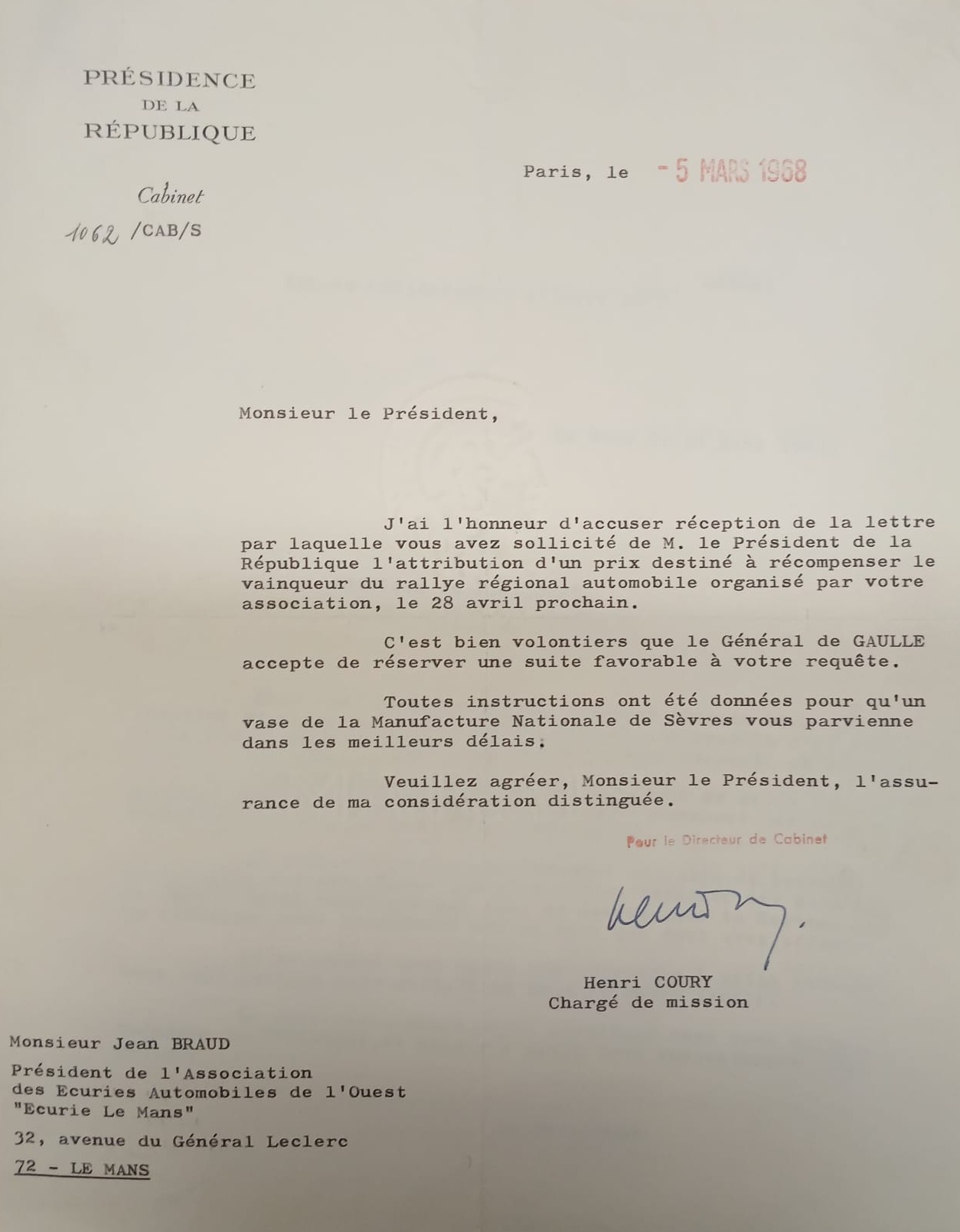 Courrier du général DE GAULLE